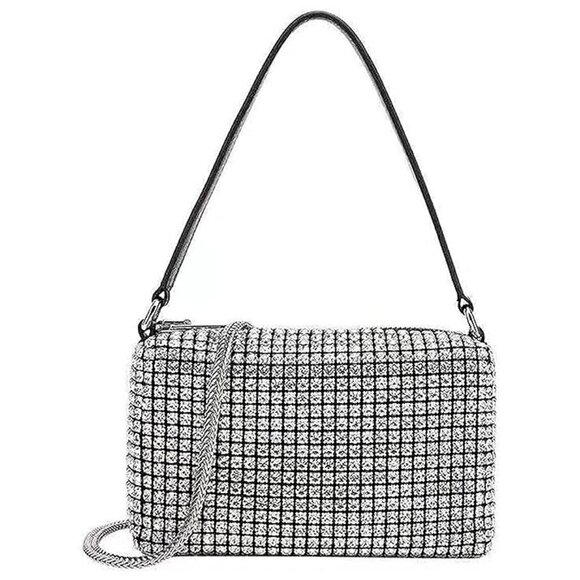 Rhinestone Purse Silver Evening Bag Sparkly Purse , Black